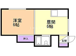 さくら中の島 1階1DKの間取り