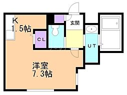 ＪｅｅｋＢｌａｕ豊平 1階1Kの間取り