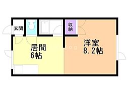 コムレド美しが丘 1DKの間取図画像