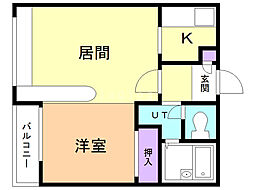 ホークメゾン札幌2号館 1LDKの間取図画像