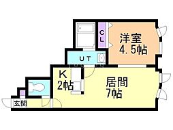 マリー西岡 1LDKの間取図画像