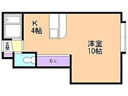 アパルシオン3 1Kの間取図画像