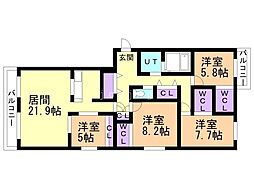 メゾンMT北野 4LDKの間取図画像