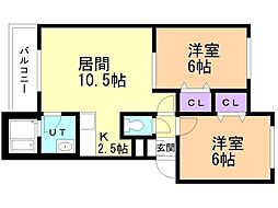 クレスト澄川 2LDKの間取図画像