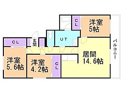 KDマンション-1 3LDKの間取図画像