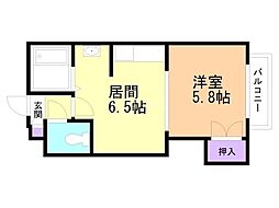 サニープレイスナカノシマ 1DKの間取図画像