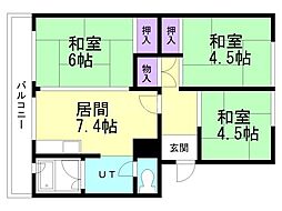 札幌西月寒団地1 3DKの間取図画像