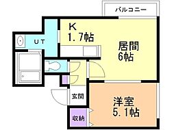 パークコート平岸 1DKの間取図画像