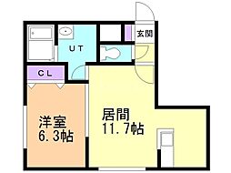 リバーフォレスト豊平 1LDKの間取図画像