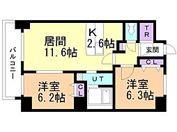 KKS羊ケ丘 2LDKの間取図画像
