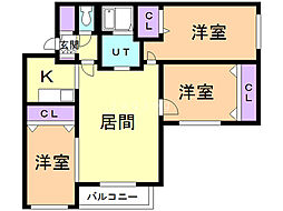 リシェール美園 3LDKの間取図画像
