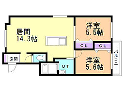 シェルピア西岡A 2LDKの間取図画像