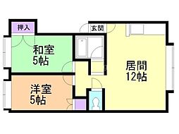 サンパレス清田 2LDKの間取図画像