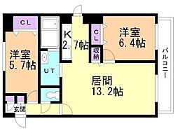 アイマール川沿 2LDKの間取図画像