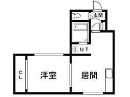 ビッグバーンズマンション月寒1 1DKの間取図画像