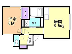 マンション学園前 1LDKの間取図画像