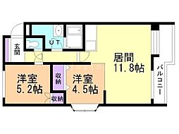 サニーヒルズ3番館 2LDKの間取図画像