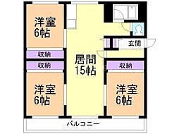 川沿団地D棟 3LDKの間取図画像
