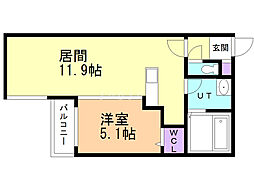 クレステージ西岡 1LDKの間取図画像