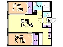アルファ学園前 2LDKの間取図画像