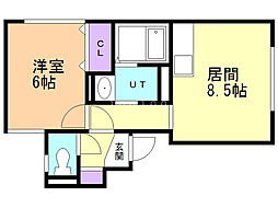 マンション学園前 1LDKの間取図画像