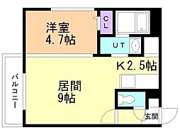 札幌市豊平区中の島一条2丁目マンション 1LDKの間取図画像