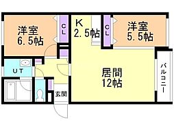 レジデンス西岡 2LDKの間取図画像