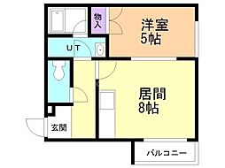 ハイエスト中の島 1LDKの間取図画像