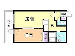 ワンダーハイム中の島 1LDKの間取図画像