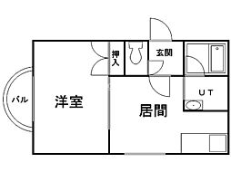 ハイエスト中の島 1DKの間取図画像
