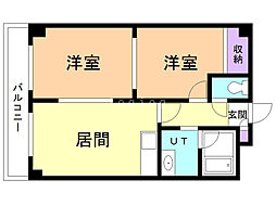 セトル水車町 2DKの間取図画像