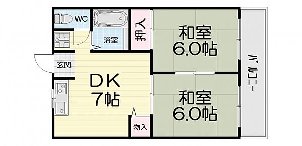 大阪府高石市西取石5丁目(賃貸マンション2DK・2階・42.00㎡)の写真 その2