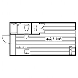 桝嘉ハイツ 2階1Kの間取り