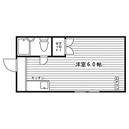 桝嘉ハイツ 2階1Kの間取り
