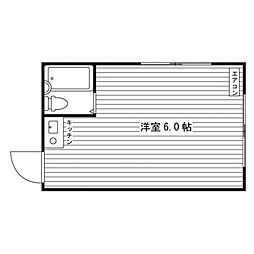 牧野マンション 2階ワンルームの間取り