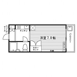 スタジオM 2階ワンルームの間取り