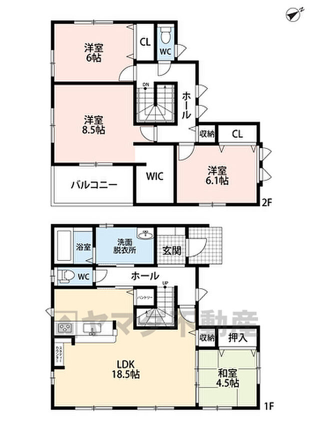 廊下とキッチンが接しているウォークスルー設計になっています、家事動線が近いのはとても便利＾＾2階は全室6帖以上と広々。