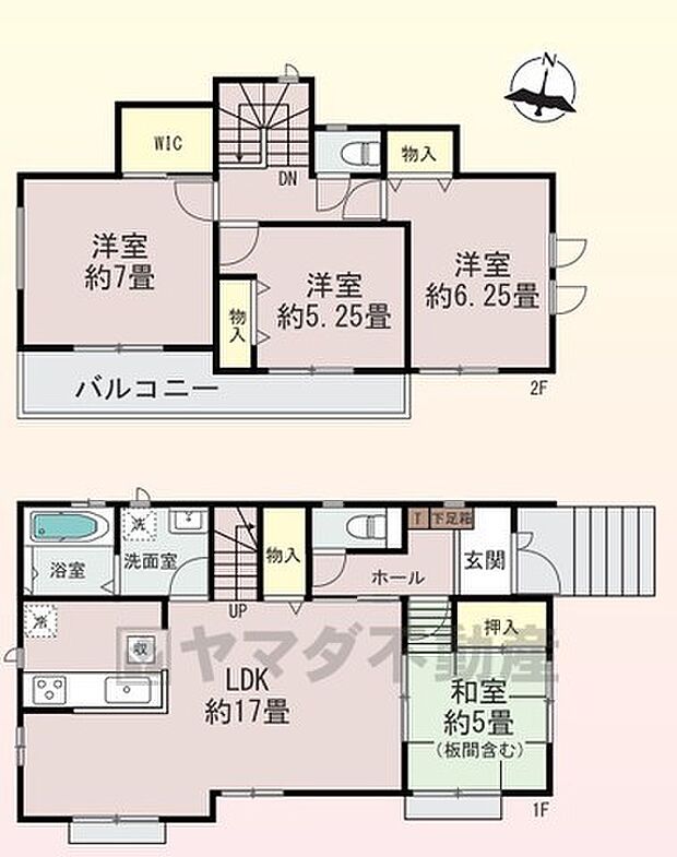 リビングイン階段でご家族が自然に顔を合わせられる間取り。2階は洋室が3部屋あるので、お子様が大きくなっても安心ですね＾＾