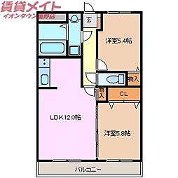 ユーミー川島 2階2LDKの間取り