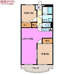 リバーサイドテラス 2階2LDKの間取り