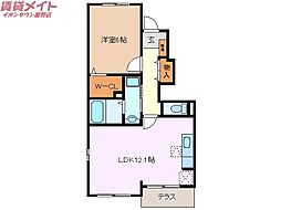 アリュールI 1階1LDKの間取り