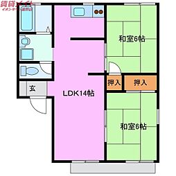 コンフォール　B棟 1階2LDKの間取り