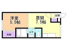 エーコー大楽毛B 1DKの間取図画像