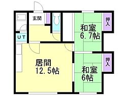 カネ山ハイツA 2LDKの間取図画像