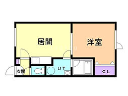 ハピネスセン 1DKの間取図画像