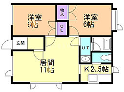 セブンハイツ・文苑 2LDKの間取図画像