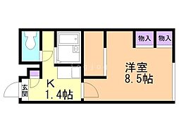 レオパレスハイツハピネス3 1Kの間取図画像