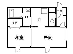 ヴォーンリッヒ愛国 1DKの間取図画像