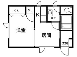 リゾート愛国 1DKの間取図画像