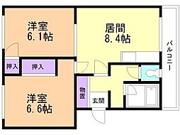 春採ハイツ 2DKの間取図画像